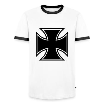 held_kreuz____f1 - Männer Kontrast-T-Shirt - Weiß/Schwarz - Vorne - AI Model Female 172 light (172cm) & AI Model Male 178 dark (178cm)