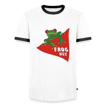FROG net - Men's Ringer Shirt - white/black - Front - AI Model Female 172 light (172cm) & AI Model Male 178 dark (178cm)