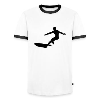 surf longboard - T-shirt contrasté Homme - blanc/noir - Devant - AI Model Female 172 light (172cm) & AI Model Male 178 dark (178cm)