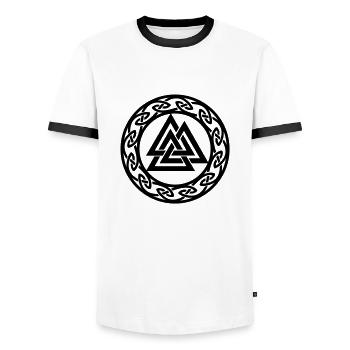 Valknut, Wotans Knot, celtic endless knot - Men's Ringer Shirt - white/black - Front - AI Model Female 172 light (172cm) & AI Model Male 178 dark (178cm)