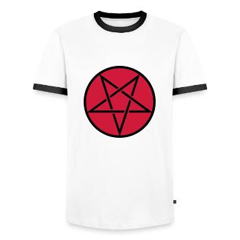 Pentagram in Circle 2c - Men's Ringer Shirt - white/black - Front - AI Model Female 172 light (172cm) & AI Model Male 178 dark (178cm)