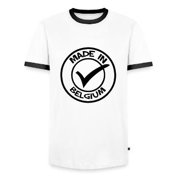 Made in BELGIUM - T-shirt contrasté Homme - blanc/noir - Devant - AI Model Female 172 light (172cm) & AI Model Male 178 dark (178cm)