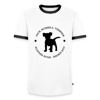 Jack Russell Terrier - T-shirt contrasté Homme - blanc/noir - Devant - AI Model Female 172 light (172cm) & AI Model Male 178 dark (178cm)