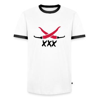 Chilli XXX - Men's Ringer Shirt - white/black - Front - AI Model Female 172 light (172cm) & AI Model Male 178 dark (178cm)