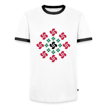 lauburu Basque cross - Men's Ringer Shirt - white/black - Front - AI Model Female 172 light (172cm) & AI Model Male 178 dark (178cm)