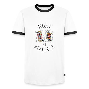 Belote et rebelote02 - T-shirt contrasté Homme - blanc/noir - Devant - AI Model Female 172 light (172cm) & AI Model Male 178 dark (178cm)