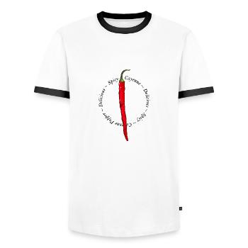 Cayenne Pepper Chili Hot Scharf Paprika Essen Food - Men's Ringer Shirt - white/black - Front - AI Model Female 172 light (172cm) & AI Model Male 178 dark (178cm)
