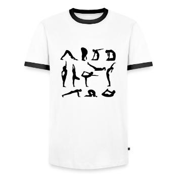 yoga figures - Men's Ringer Shirt - white/black - Front - AI Model Female 172 light (172cm) & AI Model Male 178 dark (178cm)