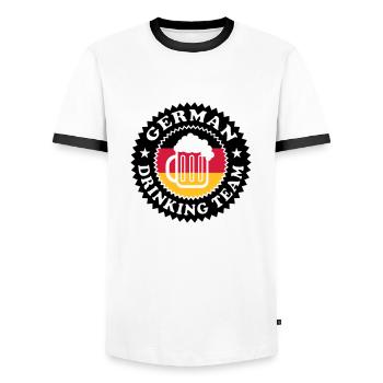 German Drinking Team 01 - Männer Kontrast-T-Shirt - Weiß/Schwarz - Vorne - AI Model Female 172 light (172cm) & AI Model Male 178 dark (178cm)
