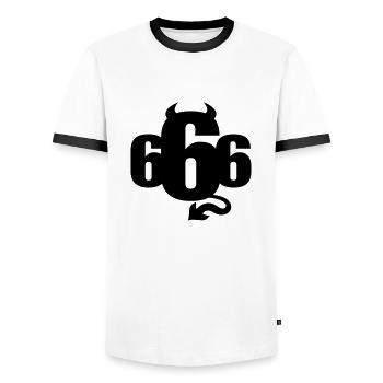 666 - Männer Kontrast-T-Shirt - Weiß/Schwarz - Vorne - AI Model Female 172 light (172cm) & AI Model Male 178 dark (178cm)