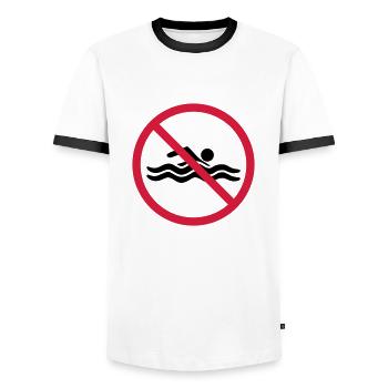 swim forbidden no shield warning zone beware - Men's Ringer Shirt - white/black - Front - AI Model Female 172 light (172cm) & AI Model Male 178 dark (178cm)