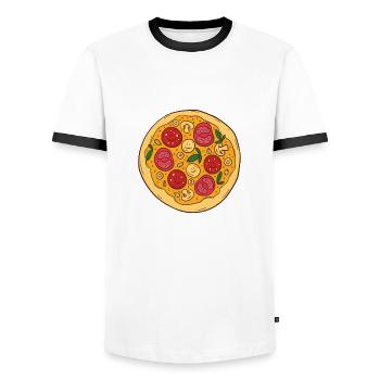 Pizza Tomate Champignons Geschenk - Männer Kontrast-T-Shirt - Weiß/Schwarz - Vorne - AI Model Female 172 light (172cm) & AI Model Male 178 dark (178cm)