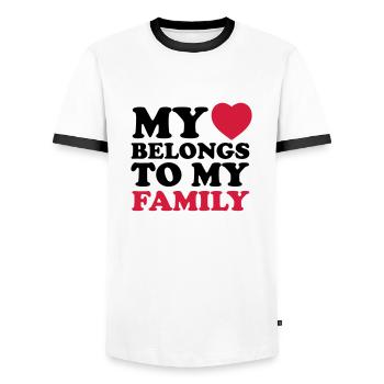 MHBTM family - Männer Kontrast-T-Shirt - Weiß/Schwarz - Vorne - AI Model Female 172 light (172cm) & AI Model Male 178 dark (178cm)
