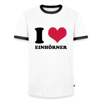I Love Einhörner - Männer Kontrast-T-Shirt - Weiß/Schwarz - Vorne - AI Model Female 172 light (172cm) & AI Model Male 178 dark (178cm)