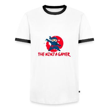 Gamer - The Ninja Gamer - Gift Idea - Men's Ringer Shirt - white/black - Front - AI Model Female 172 light (172cm) & AI Model Male 178 dark (178cm)