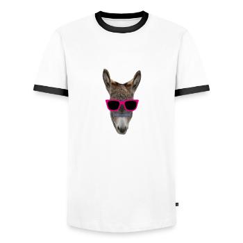 Summer Party Donkey Sunglasses - Men's Ringer Shirt - white/black - Front - AI Model Female 172 light (172cm) & AI Model Male 178 dark (178cm)