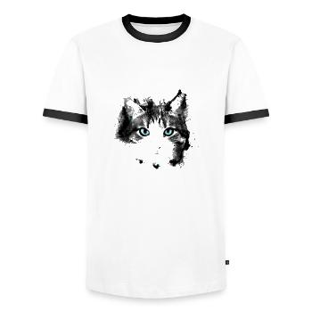 Yeux chat - T-shirt contrasté Homme - blanc/noir - Devant - AI Model Female 172 light (172cm) & AI Model Male 178 dark (178cm)