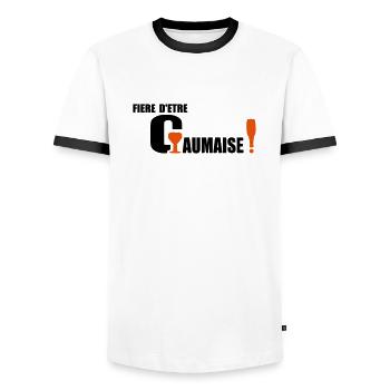 fiere gaumaise - T-shirt contrasté Homme - blanc/noir - Devant - AI Model Female 172 light (172cm) & AI Model Male 178 dark (178cm)