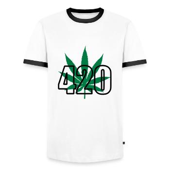 420 cannabis - Men's Ringer Shirt - white/black - Front - AI Model Female 172 light (172cm) & AI Model Male 178 dark (178cm)