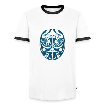 Maori warrior Haka stick out his tongue - Men's Ringer Shirt - white/black - Front - AI Model Female 172 light (172cm) & AI Model Male 178 dark (178cm)