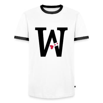 Capital letter W with hearts - Men's Ringer Shirt - white/black - Front - AI Model Female 172 light (172cm) & AI Model Male 178 dark (178cm)