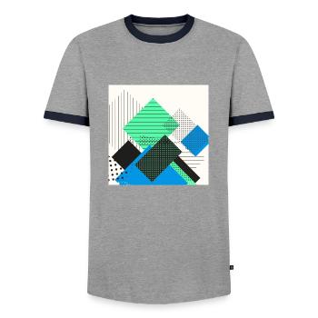 Abstract rectangles pastel - Men's Ringer Shirt - grey/navy  - Front - AI Model Female 172 light (172cm) & AI Model Male 178 light (178cm)