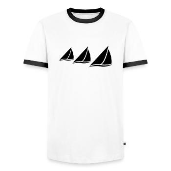 3 Sailing Boats Logo - Männer Kontrast-T-Shirt - Weiß/Schwarz - Vorne - AI Model Female 172 light (172cm) & AI Model Male 178 dark (178cm)