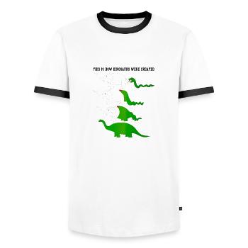 This Is How Dinosaurs Were Created Funny Dino - T-shirt contrasté Homme - blanc/noir - Devant - AI Model Female 172 light (172cm) & AI Model Male 178 dark (178cm)
