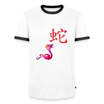 Chinesische Sternzeichen Schlange - Geschenkidee - Männer Kontrast-T-Shirt - Weiß/Schwarz - Vorne - AI Model Female 172 light (172cm) & AI Model Male 178 dark (178cm)