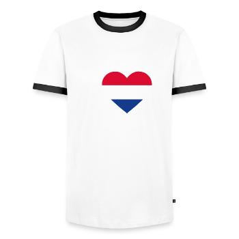 J'adore le cadeau Nederland - T-shirt contrasté Homme - blanc/noir - Devant - AI Model Female 172 light (172cm) & AI Model Male 178 dark (178cm)