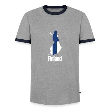 Finland Finland National Gift Card - Men's Ringer Shirt - grey/navy  - Front - AI Model Female 172 light (172cm) & AI Model Male 178 light (178cm)