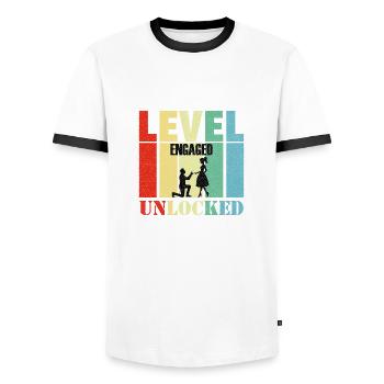 Proposition de mariage Mariage Niveau Nerd Gift - T-shirt contrasté Homme - blanc/noir - Devant - AI Model Female 172 light (172cm) & AI Model Male 178 dark (178cm)