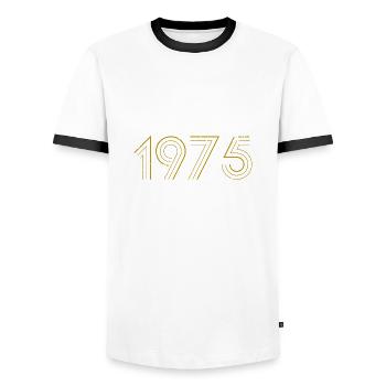 1975 Retro Style Gift - Men's Ringer Shirt - white/black - Front - AI Model Female 172 light (172cm) & AI Model Male 178 dark (178cm)