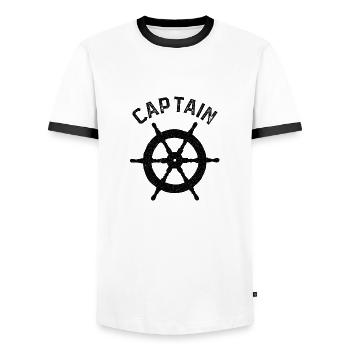 Captain Captain Skipper Sailing Boat Ship Gift - Men's Ringer Shirt - white/black - Front - AI Model Female 172 light (172cm) & AI Model Male 178 dark (178cm)