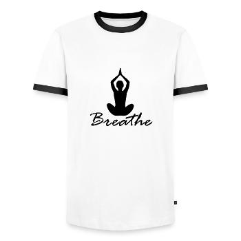 Breathe! Beautiful yoga design, meditation design - Men's Ringer Shirt - white/black - Front - AI Model Female 172 light (172cm) & AI Model Male 178 dark (178cm)