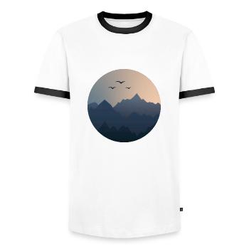 Sunset in the mountains - Men's Ringer Shirt - white/black - Front - AI Model Female 172 light (172cm) & AI Model Male 178 dark (178cm)