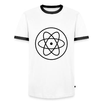 atom symbol researcher science laboratory circle logo - Men's Ringer Shirt - white/black - Front - AI Model Female 172 light (172cm) & AI Model Male 178 dark (178cm)