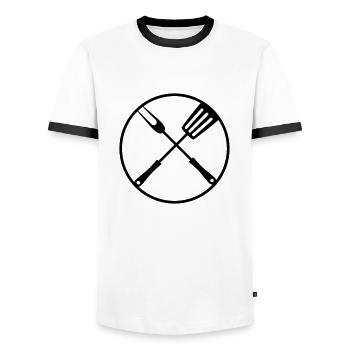 rond cuisinier grillade cercle logo logo fourchette grillade pfan - T-shirt contrasté Homme - blanc/noir - Devant - AI Model Female 172 light (172cm) & AI Model Male 178 dark (178cm)