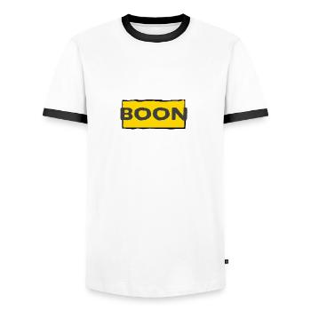 Boon - Men's Ringer Shirt - white/black - Front - AI Model Female 172 light (172cm) & AI Model Male 178 dark (178cm)