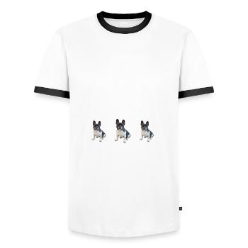 Französische Bulldogge french bulldog FRENCHIE - Men's Ringer Shirt - white/black - Front - AI Model Female 172 light (172cm) & AI Model Male 178 dark (178cm)