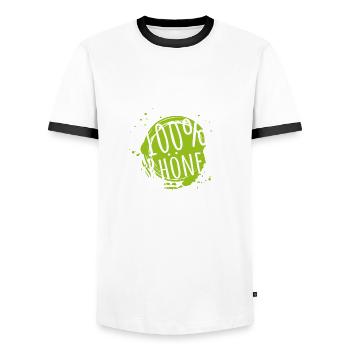 "100% Rhöner" - Das Shirt für echte Rhöner. - Männer Kontrast-T-Shirt - Weiß/Schwarz - Vorne - AI Model Female 172 light (172cm) & AI Model Male 178 dark (178cm)