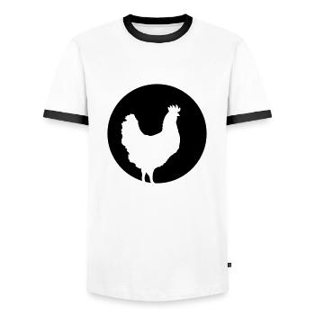 huhn_bei_vollmond - Männer Kontrast-T-Shirt - Weiß/Schwarz - Vorne - AI Model Female 172 light (172cm) & AI Model Male 178 dark (178cm)