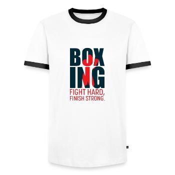 BOXING fight hard, finish strong! Boxer Gift - Men's Ringer Shirt - white/black - Front - AI Model Female 172 light (172cm) & AI Model Male 178 dark (178cm)