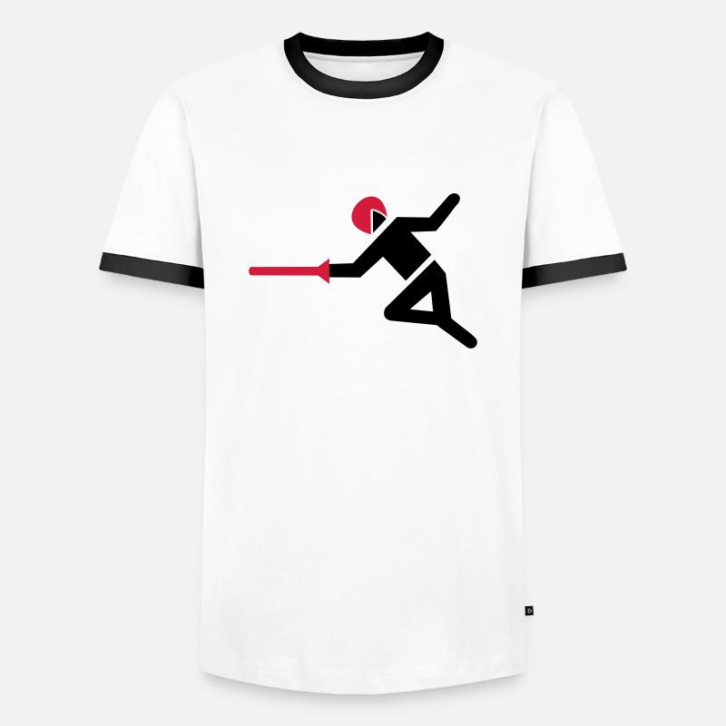 Fechter mit Degen in Angriffsposition - Männer Kontrast-T-Shirt - Weiß/Schwarz