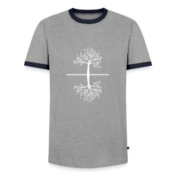Mutter Erde Baum Reflektion Natur Geschenk - Männer Kontrast-T-Shirt - Grau/Navy  - Vorne - AI Model Female 172 light (172cm) & AI Model Male 178 light (178cm)
