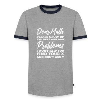Problème de math - T-shirt contrasté Homme - gris/marine  - Devant - AI Model Female 172 light (172cm) & AI Model Male 178 light (178cm)