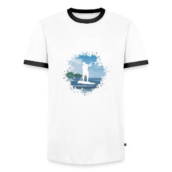 Stand Up Paddle, SUP, Surf, Eau; mer d'été - T-shirt contrasté Homme - blanc/noir - Devant - AI Model Female 172 light (172cm) & AI Model Male 178 dark (178cm)