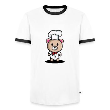 Ours doux habillé comme un cadeau super cuisinier Kinde - T-shirt contrasté Homme - blanc/noir - Devant - AI Model Female 172 light (172cm) & AI Model Male 178 dark (178cm)