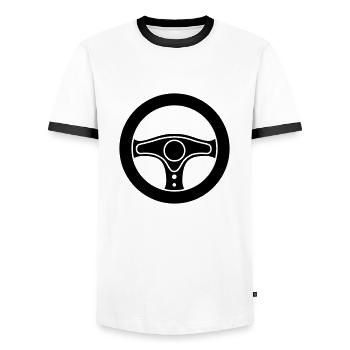 car__f1 - Männer Kontrast-T-Shirt - Weiß/Schwarz - Vorne - AI Model Female 172 light (172cm) & AI Model Male 178 dark (178cm)