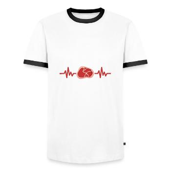 Meat Grill Season Pulse Heartbeat Gift - Men's Ringer Shirt - white/black - Front - AI Model Female 172 light (172cm) & AI Model Male 178 dark (178cm)